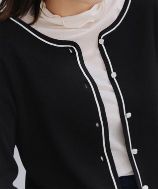 Tiaclasse L 【洗える】配色ラインカーディガン ブラック