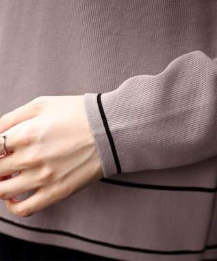 Tiaclasse L 【洗える】配色ラインカーディガン ピンクモカ