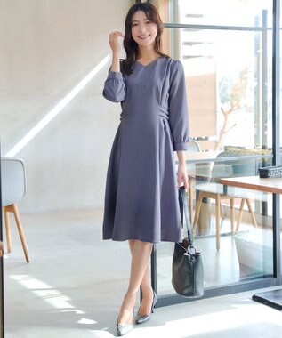 Tiaclasse L サイドベルトデザインワンピース ブルー