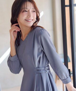 Tiaclasse L サイドベルトデザインワンピース ブルー