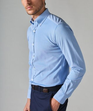 GOTAIRIKU 【吸水速乾】クールマックス鹿の子 ビズシャツ_ボタンダウン サックスブルー系