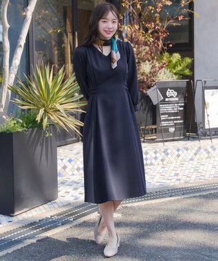 Tiaclasse L サイドベルトデザインワンピース ネイビー