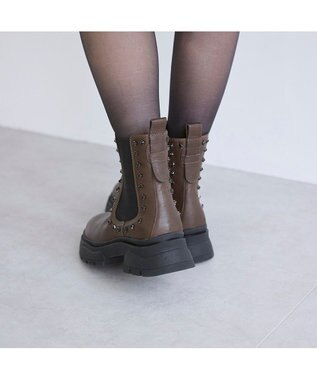 MODE ET JACOMO <carino>サイドゴアビジューショートブーツ ダークブラウン