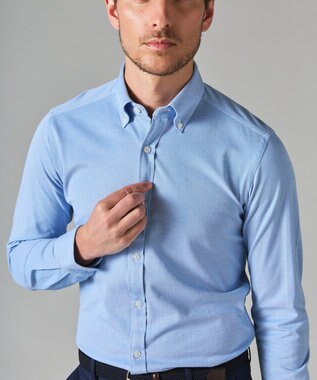 GOTAIRIKU 【吸水速乾】クールマックス鹿の子 ビズシャツ_ボタンダウン サックスブルー系