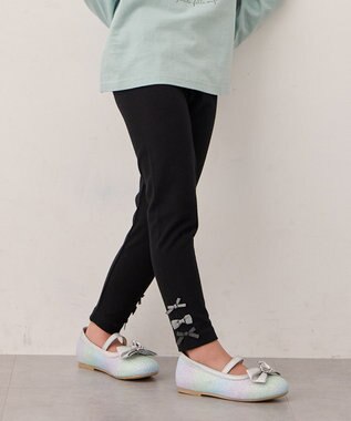 ANY KIDS 裾リボン 無地レギンス ブラック