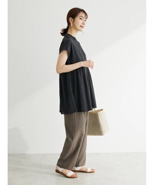 Green Parks 接触冷感　フレンチスリーブチュニック Black