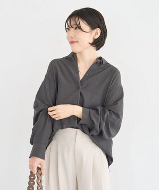 Green Parks レイヤード風ＢＩＧシャツ Charcoal Gray
