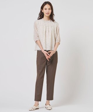 J.PRESS LADIES L 麻シェルドライ テーパード パンツ ダークブラウンシャンブレー系