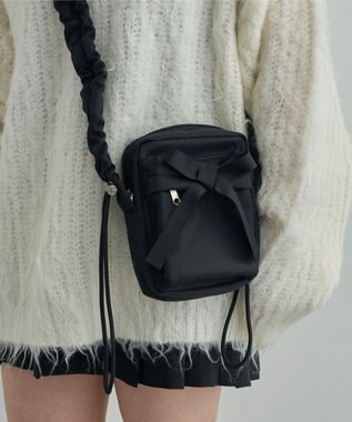 WEGO リボンギャザーミニショルダー ブラック