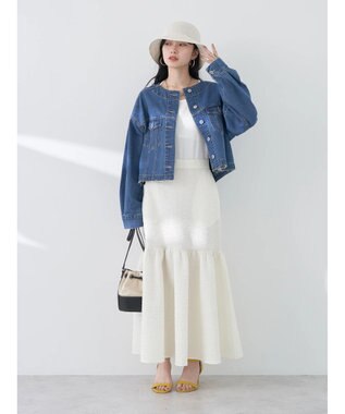 earth music&ecology エンボスフラワー　切替ボリュームスカート Ivory