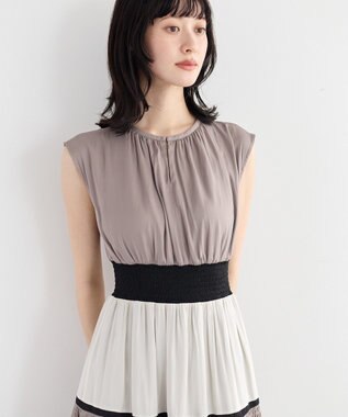 YECCA VECCA マルチカラーシャーリングワンピース Beige