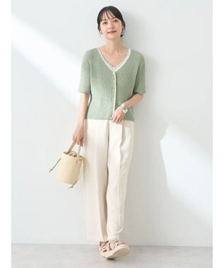 earth music&ecology バイカラーＶネックカーディガン Light Khaki