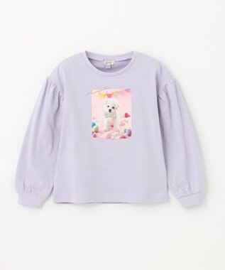 ANY KIDS フォトプリント 長袖 Ｔシャツ ラベンダー×イヌ
