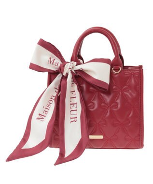 Maison de FLEUR スカーフ付きリボンキルティングスクエアトート Red