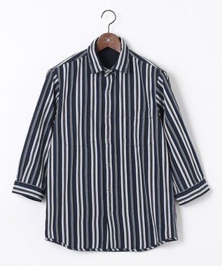 JOSEPH ABBOUD 【1枚で2通りの着こなし】オーガニックコットンリバーシブル 七分袖シャツ ネイビー系1