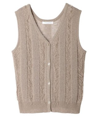 Green Parks フリンジニットベスト Gray Beige