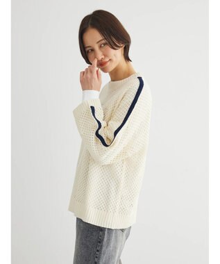 Green Parks ラインメッシュニットプルオーバー Ivory