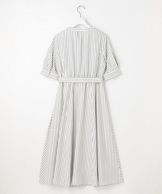 ANY SIS 【洗える】バンドカラー シャツワンピース グレーストライプ