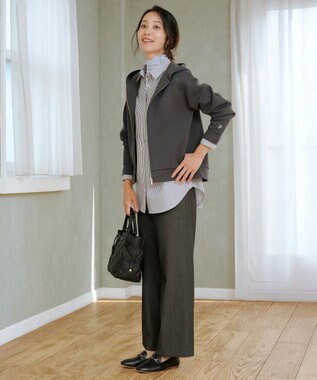 J.PRESS LADIES S シャンブレー2wayストレッチ ワイド ストレート パンツ チャコール系