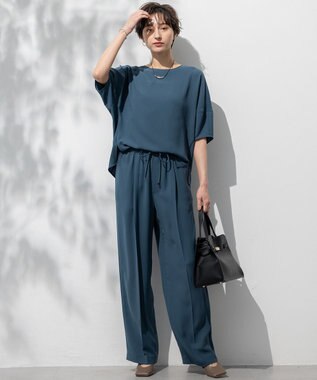 23区 L 【吸水速乾/UVカット/接触冷感】ストレッチジョーゼット ランタンスリーブ カットソー ダークグリーン系