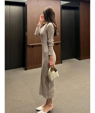 Green Parks タイトシルエットリブニットワンピース Light Gray