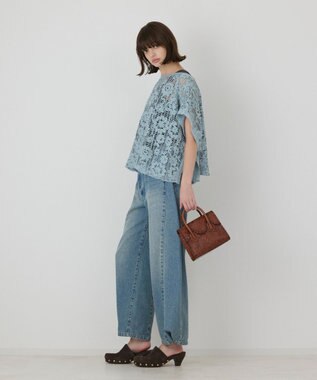 GRACE CONTINENTAL メッシュエンブロイダリーポンチョトップ サックス