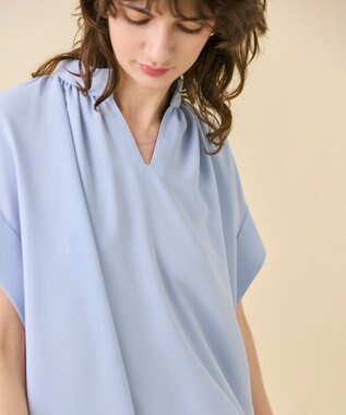 BEIGE， 【WEB限定・洗える】CELOSIA / スキッパーブラウス Sax