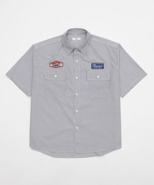 WEGO 【ユニセックス着用ITEM/MLサイズ展開】オックスフォードワッペンシャツ（SS） ブラックストライプ