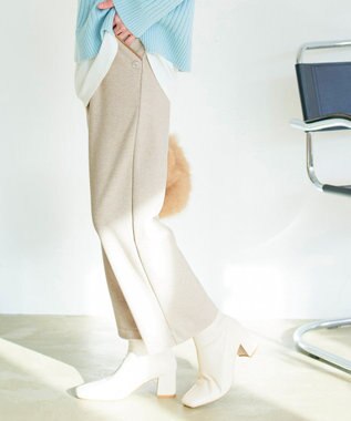 Tiaclasse L ミニチェッカー裏起毛・ストレートパンツ ベージュ