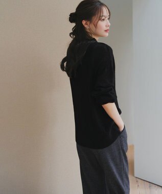 Tiaclasse L ミニチェッカー裏起毛・ストレートパンツ ブラック