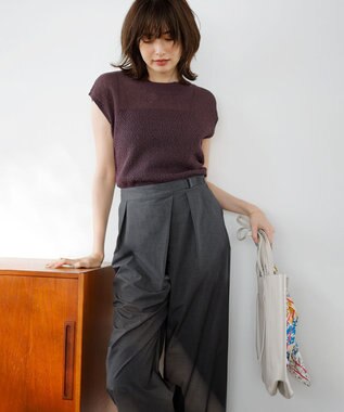 J.PRESS LADIES 【洗える】ストレッチタイプライター ラップディテール ワイド パンツ チャコール系