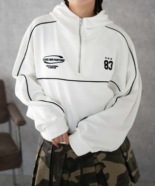 WEGO パイピングハーフジッププルパーカー ホワイト