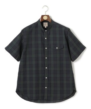 J.PRESS MEN 真夏を乗り切る爽快感と機能性【吸水速乾 / 接触冷感 / 高通気性 / ウォッシャブル】サッカーチェック シャツ / バンドカラー ネイビー系3