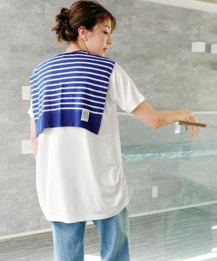 Tiaclasse 肩掛けボーダーフェイクカーデ ブルー