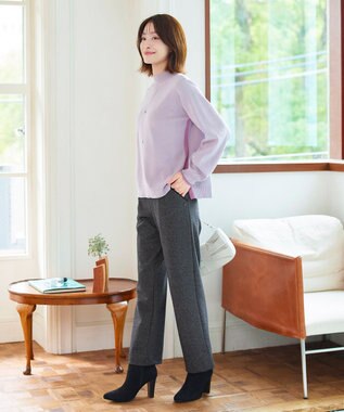 Tiaclasse L ミニチェッカー裏起毛・ストレートパンツ ブラック