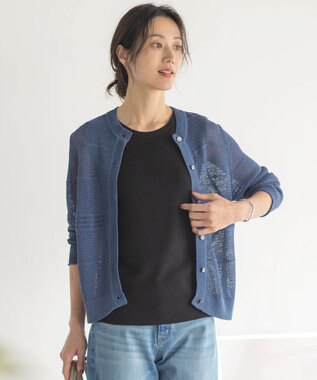 J.PRESS LADIES S PATTERN MESH クルーネック カーディガン