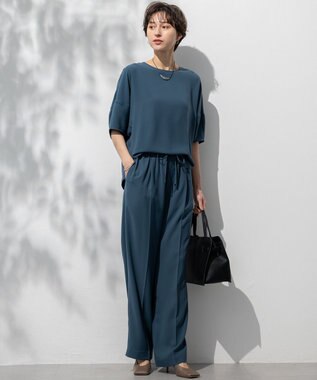 23区 【吸水速乾/UVカット/接触冷感】ストレッチジョーゼット ランタンスリーブ カットソー ダークグリーン系