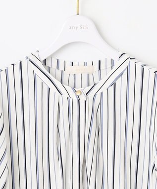 ANY SIS 【接触冷感・吸水速乾・UVケア】エアリードレープスムース 七分袖ブラウス オフストライプ