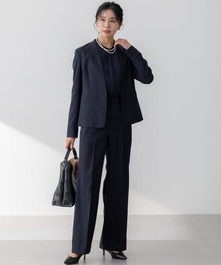 23区 S 【セットアップ対応/防シワ性/洗える】アイアスマットストレッチ セミワイド パンツ ネイビー系