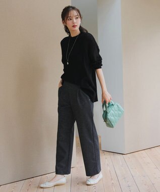 Tiaclasse L ミニチェッカー裏起毛・ストレートパンツ ブラック