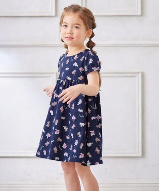 ANY KIDS カットソー サマー ワンピース ネイビー×ネコ