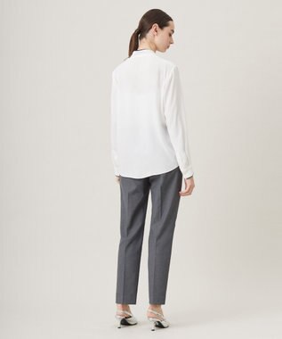 ICB L 【UVケア・速乾・接触冷感・洗える】BackSatinAmunzen 配色ボウタイブラウス オフホワイト系