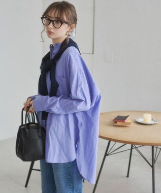 WEGO 着丈が選べる オーバーサイズ バンドカラー シャツ / ストライプ / 無地 ライトパープル