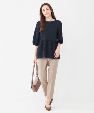 ANY SIS 【洗える】フラワーフクレジャガード ブラウス ネイビー