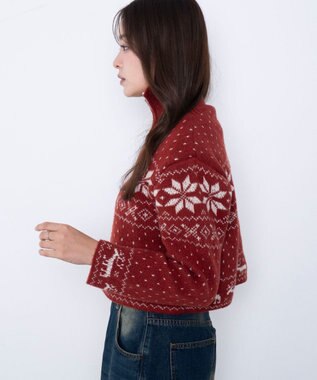 WEGO ユキガラダブルジップカーデ レッド