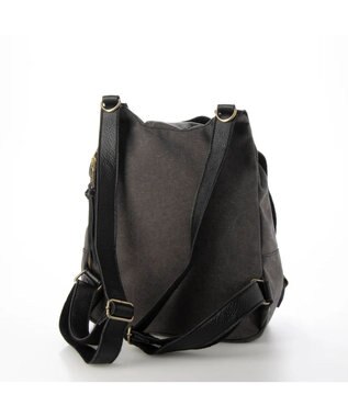 UNBILLION perche / 牛革かぶせキャンバスリュックサック ブラック