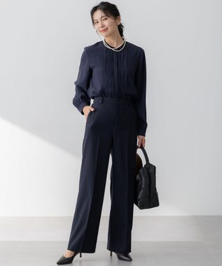 23区 【セットアップ対応/防シワ性/洗える】アイアスマットストレッチ セミワイド パンツ ネイビー系