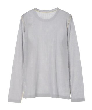 Green Parks 配色ステッチシアーリブプルオーバー Gray