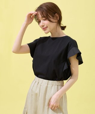 ANY 異素材コンビフリルスリーブプルオーバー ブラック