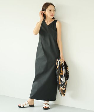 #Newans モダンバイカラーワンピース ブラック×ブラック